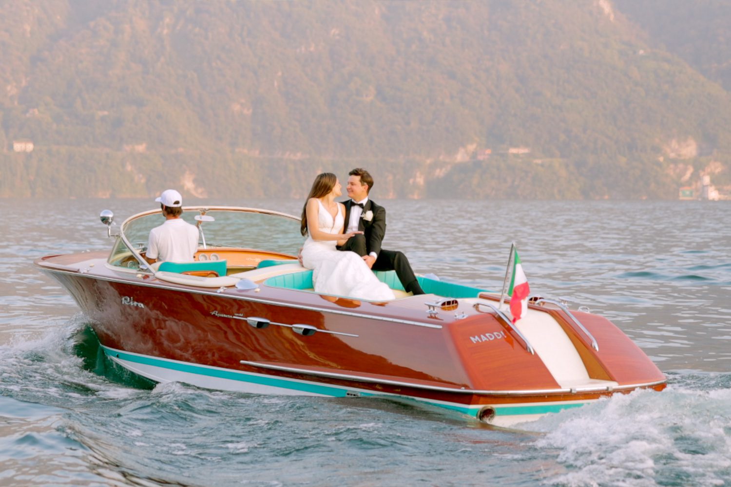 Bride and groom during a sunset ceremony at Villa Balbiano, Lake Como — captured by Koman Studio, fine-art wedding photographers in Italy.