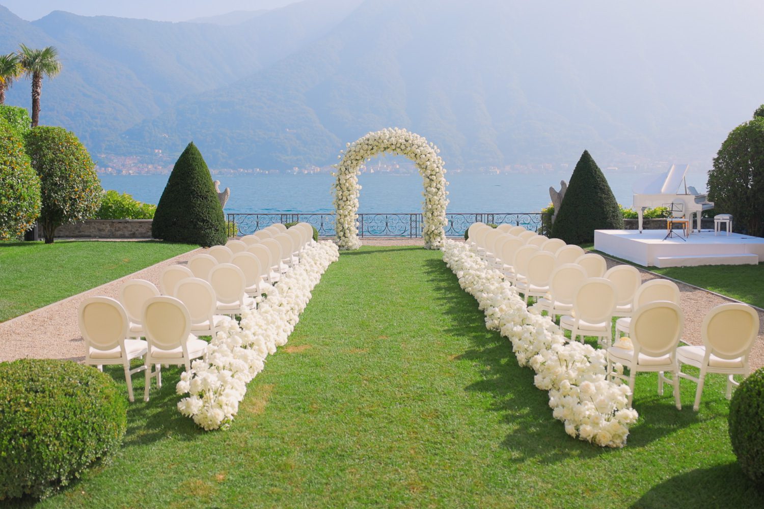Ceremony decor Villa Balbiano in Lake Como, Italy — captured by Koman Studio, fine-art wedding photographers based in Tuscany and Lake Como.