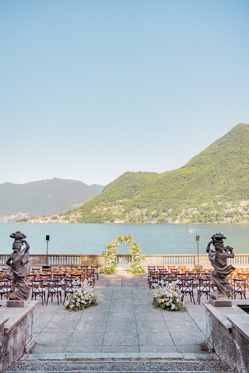 Wedding ceremony at Villa Pizzo on Lake Como with garden setting and lake views in Italy